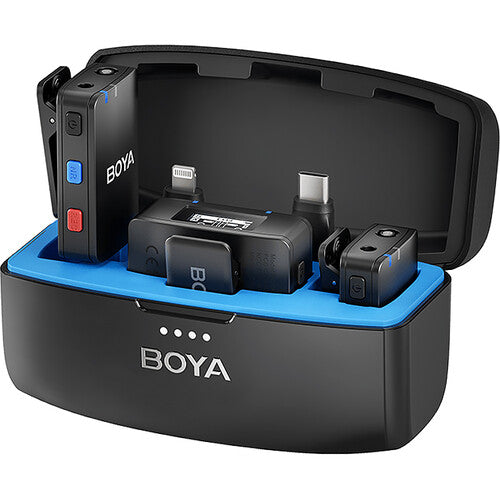 BOYA BOYAMIC Sistema de micrófono inalámbrico para 2 personas para cámaras y dispositivos móviles 2.4 GHz