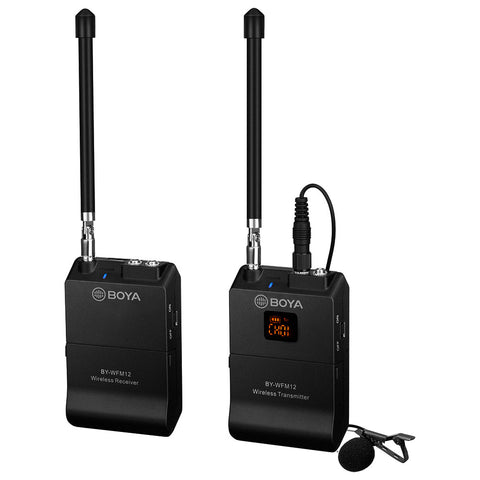 Sistema de Micrófono Omni Lavalier inalámbrico 204 a 215 MHz VHF montado en Cámara para Cámaras y Teléfonos Inteligentes BOYA BY-WFM12