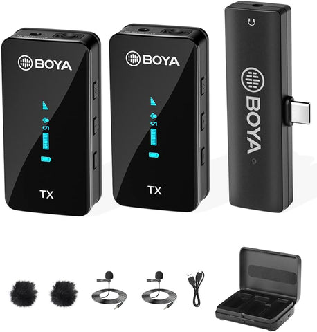 Sistema de micrófono inalámbrico para 2 personas con conector USB-C para dispositivos móviles 2.4 GHz BOYA BY-XM6-K6