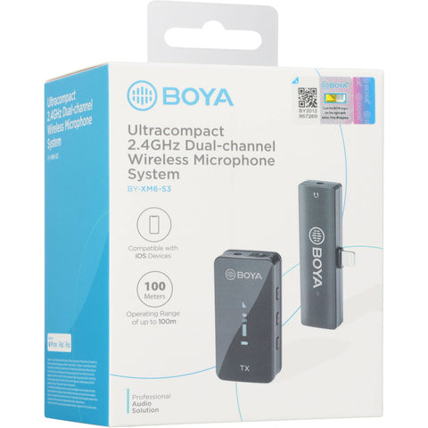 Sistema de micrófono digital 2.4 GHz inalámbrico con conector Lightning para dispositivos iOS BOYA BY-XM6-S3