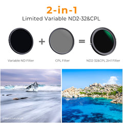 Filtro 2 en 1 de Filtro ND2-ND32 Variable (1-5 Pasos) y Polarizador, Serie Nano-X K&F CONCEPT KF01.1085 de 67mm